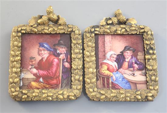 A pair of enamel plaques in gilt bronze frames, German or Austrian, probably second quarter 19th century, height 4in.